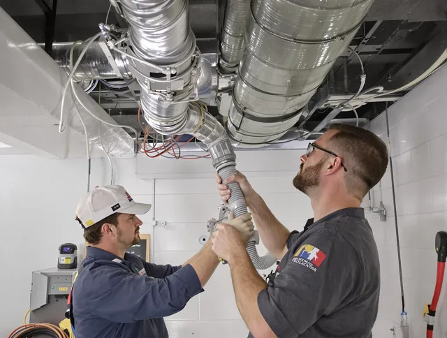 Hudson Air Duct Cleaning technician performing thorough AC duct cleaning in Hudson