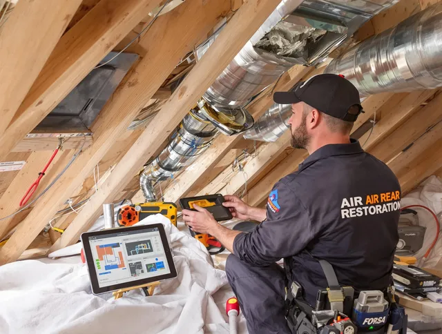 Hudson Air Duct Cleaning technician performing precise duct repair work in Hudson