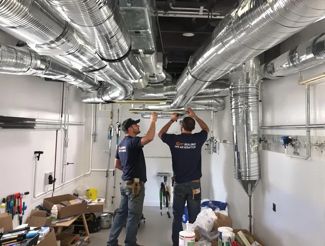 Hudson Air Duct Cleaning technician applying professional duct sealing solutions in Hudson