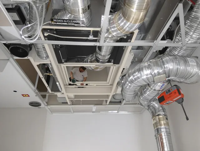 Hudson Air Duct Cleaning technician performing detailed central duct system cleaning in Hudson