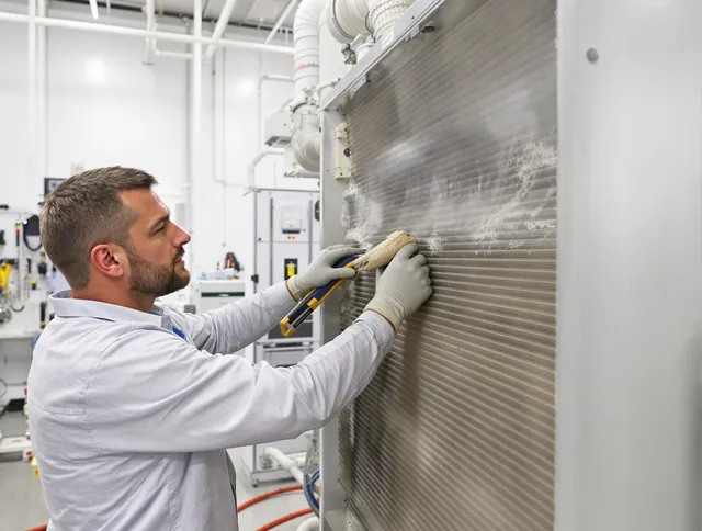 Hudson Air Duct Cleaning technician performing precision commercial coil cleaning at a Hudson business