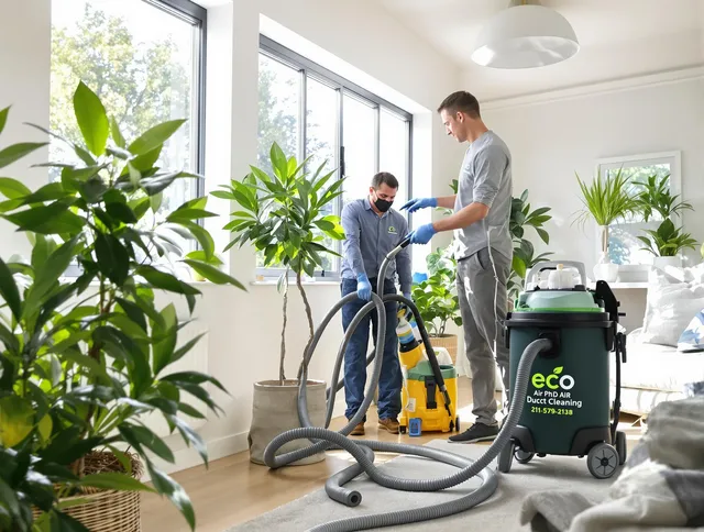 Hudson Air Duct Cleaning technician performing eco-friendly duct cleaning using sustainable methods in Hudson
