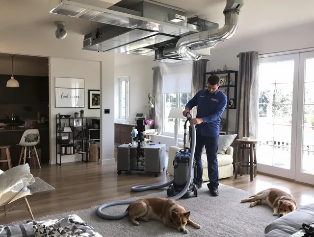 Hudson Air Duct Cleaning technician performing detailed indoor duct cleaning for improved air quality in Hudson