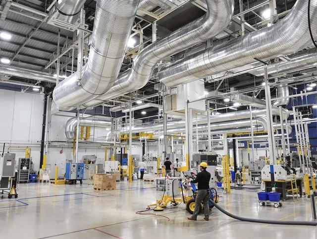 Hudson Air Duct Cleaning team performing comprehensive industrial duct cleaning at a large facility in Hudson